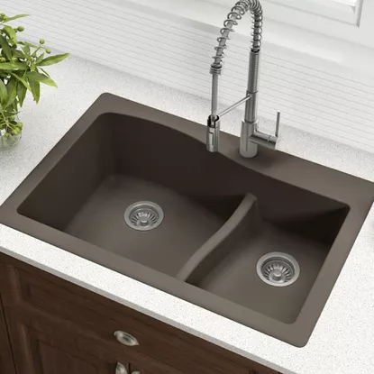 Best Double: Kraus Quarza Double Basin Drop-In Kitchen Sink