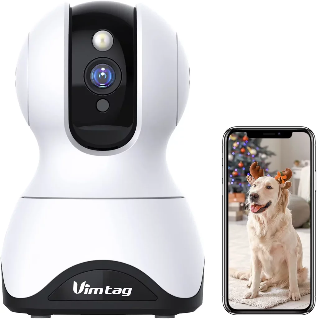 VIMTAG Pet Camera, 1080P Pet Cam,360° Pan/Tilt View Angel with Two Way Audio, Dog Camera with Phone APP, Motion Tracking Alarm,Night Vision,24/7 Recording with Cloud/Local SD, Smart Home Indoor Cam 