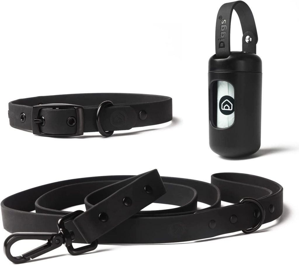 Diggs Puppy Starter Pack - Includes Adjustable Buckle Collar, 6ft Waterproof Leash, and Dog Poop Bag Dispenser & Bags - Set for Medium Dogs 