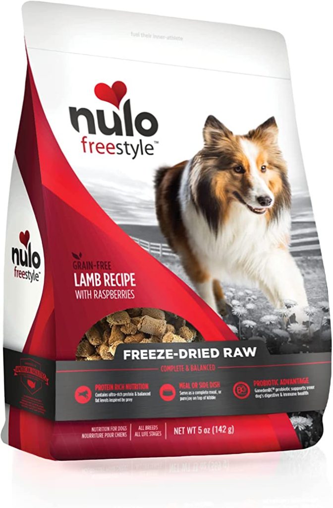 Nulo Freeze Dried Raw Dog Food For All Ages & Breeds: Natural Grain Free Formula With Ganedenbc30 Probiotics For Digestive & Immune Health - Lamb Recipe With Raspberries - 5 Oz Bag 