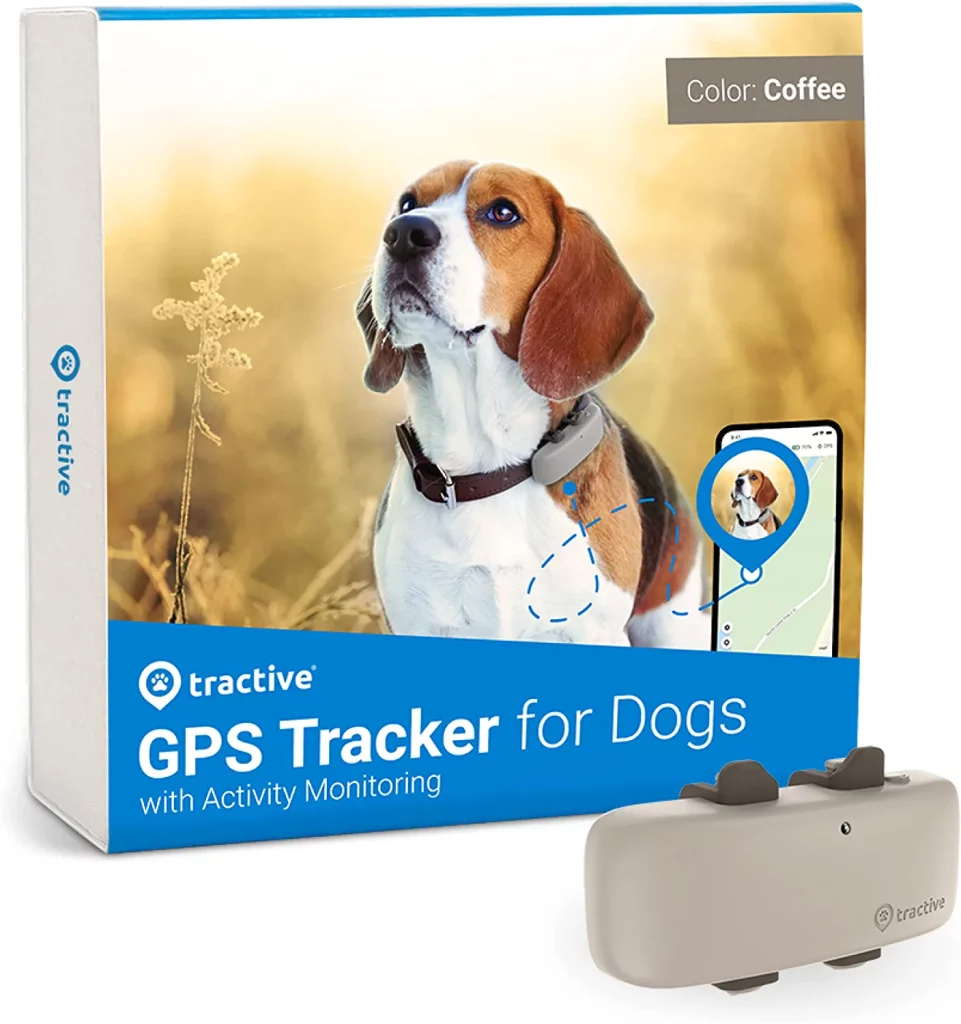 Tractive GPS Pet Tracker for Dogs - Waterproof, GPS Location & Smart Activity Tracker, Unlimited Range, Works with Any Collar (Coffee) 