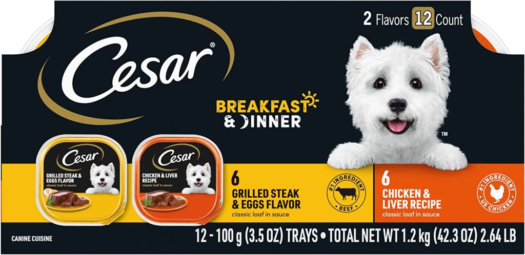 CESAR Wet Dog Food Classic Loaf in Sauce Breakfast and Dinner Mealtime Variety Pack, (12) 3.5 oz. Easy Peel Trays 