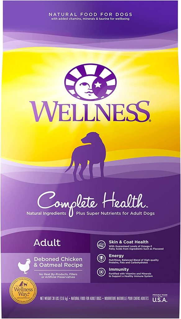 Wellness Complete Health Dry Dog Food with Grains, Natural Ingredients, Made in USA with Real Meat, All Breeds, For Adult Dogs (Chicken & Oatmeal, 30-Pound Bag) 