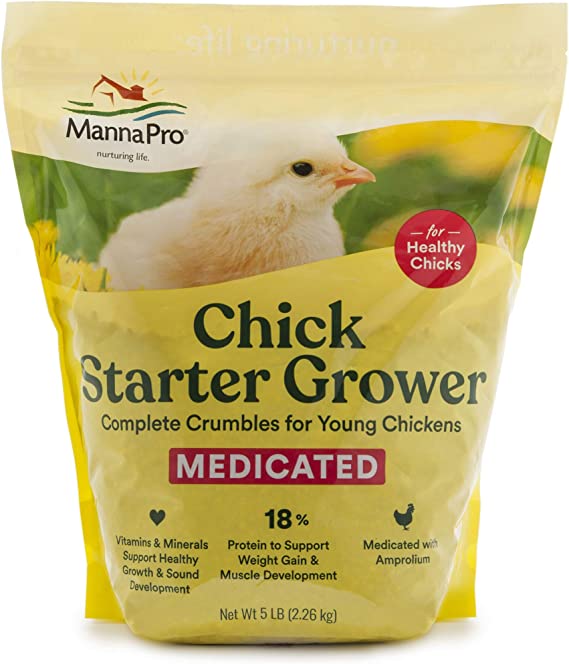 Manna Pro Chick Starter | Medicated Chick Feed Formulated with Amprolium | Prevents Coccidiosis | Feed Crumbles | 5 Pounds 