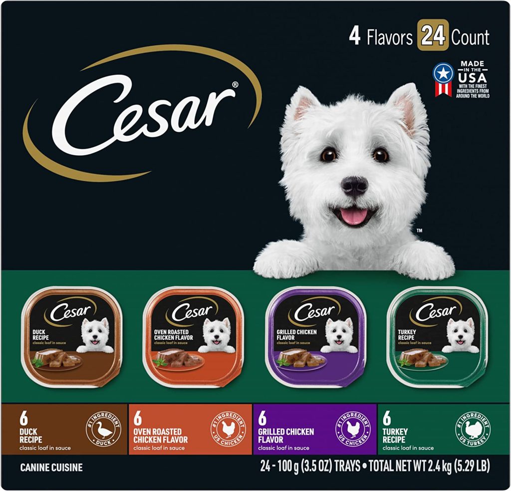 CESAR Wet Dog Food Classic Loaf in Sauce Poultry Variety Pack,. Easy Peel Trays with Real Chicken, Turkey or Duck, 3.5 Ounce (Pack of 24) 