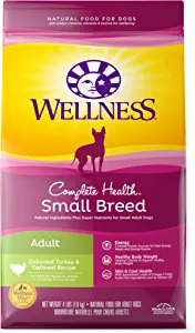 Wellness Complete Health Small Breed Dry Dog Food with Grains, Natural Ingredients, Made in USA with Real Turkey, For Dogs Up to 25 lbs, (Adult, Turkey & Oatmeal, 4-Pound Bag) 