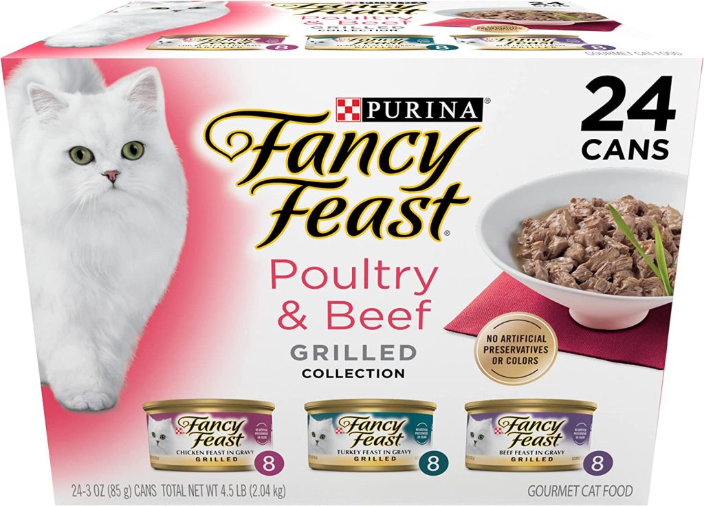 Purina Fancy Feast Gravy Wet Cat Food Variety Pack, Poultry & Beef Grilled Collection - 3 oz. - 24 Cans 