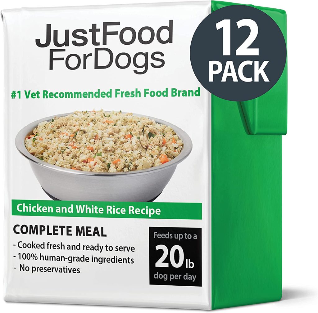 JustFoodForDogs Pantry Fresh Dog Food and Puppy Food, Human Quality Ingredients Natural Ready to Serve Soft Food for Dogs - Chicken & White Rice Wet Dog Food Pouches (Set of 12) 