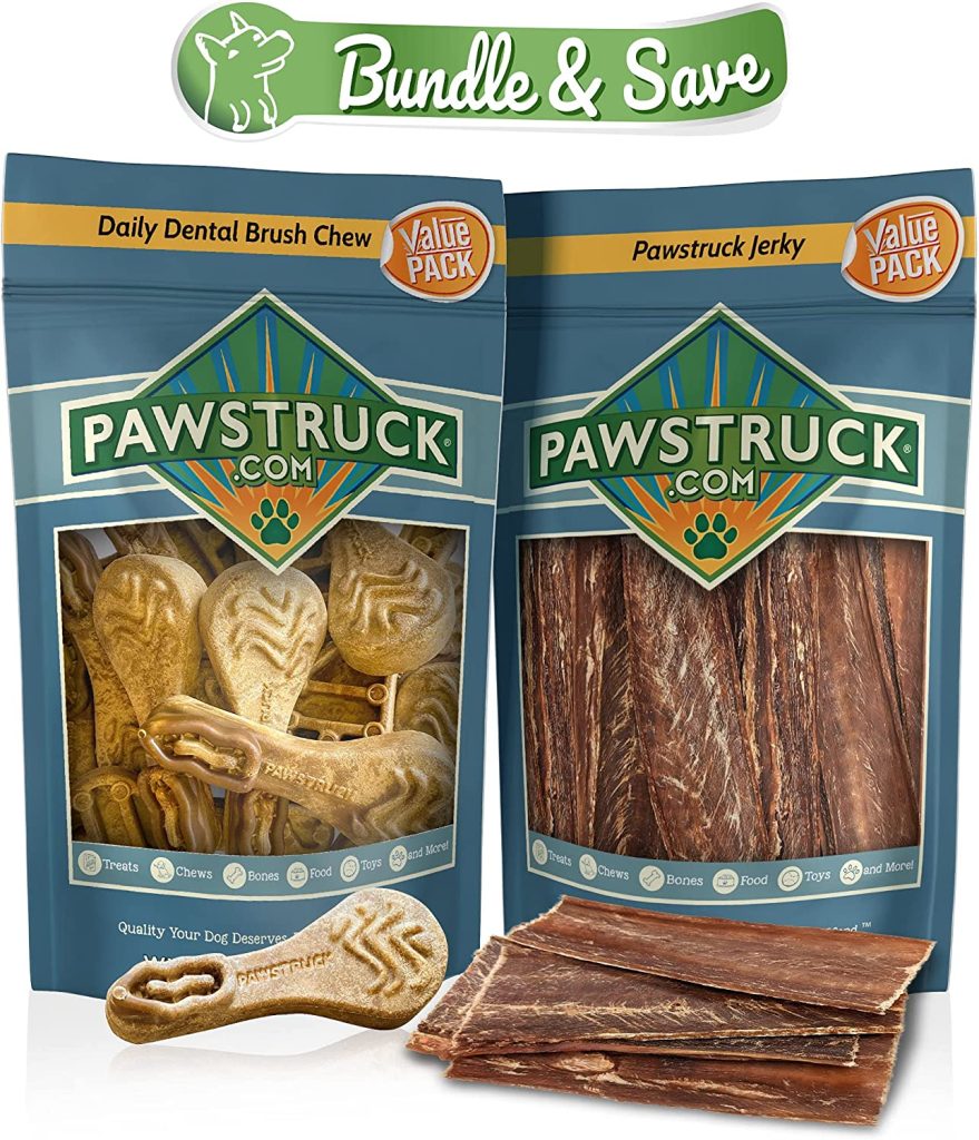 Natural Daily Dental Chews & Jerky Treats for Dogs Bundle, 15-Pack Digestible Chew Sticks, 15-Pack 4 - 6" Gullet Straps for All Breeds, Rawhide Alternative Treats for Small and Medium Breeds 