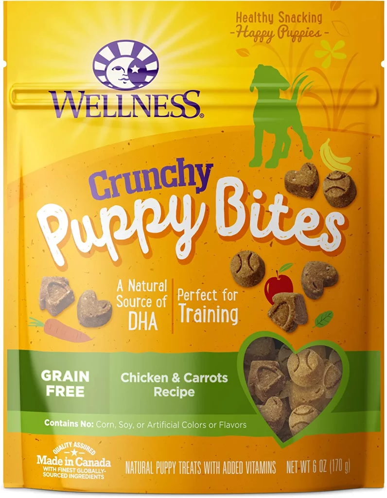 Wellness Crunchy Puppy Bites Natural Grain-Free Treats for Training, Dog Treats with Real Meat and DHA, No Artificial Flavors (Crunchy Chicken & Carrots, 6-Ounce Bag) 