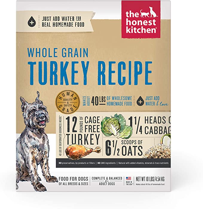 The Honest Kitchen Human Grade Dehydrated Whole Grain Dog Food – Complete Meal or Dog Food Topper – Turkey 10 lb (makes 40 lbs) 