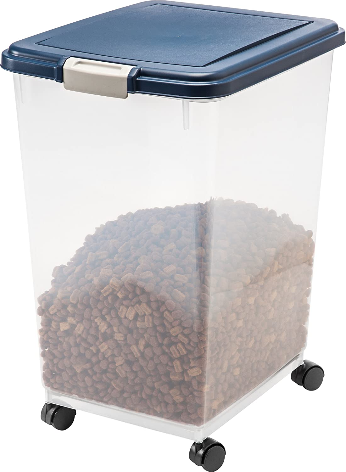 IRIS USA 69Qt./50Lbs. WeatherPro Airtight Pet Food Storage Container with Attachable Casters