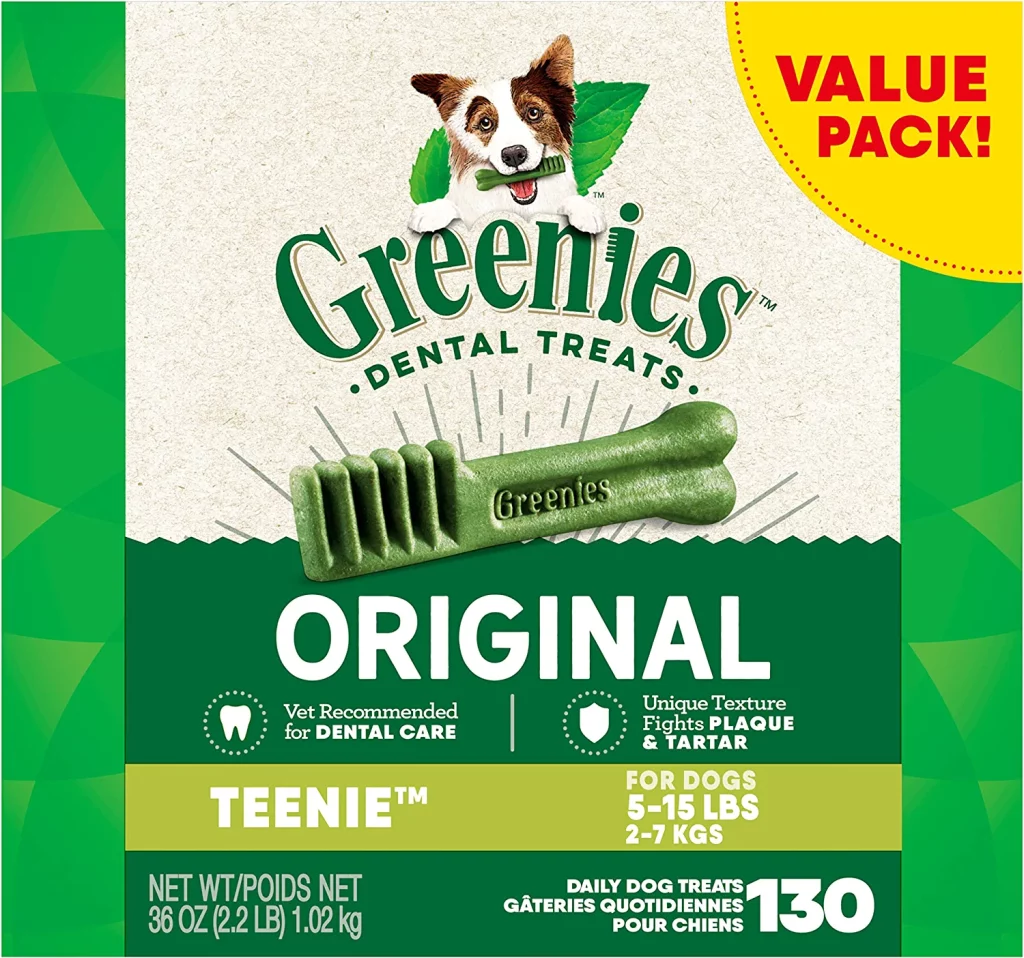 GREENIES Original TEENIE Natural Dog Dental Care Chews Oral Health Dog Treats, 36 oz. Pack (130 Treats)